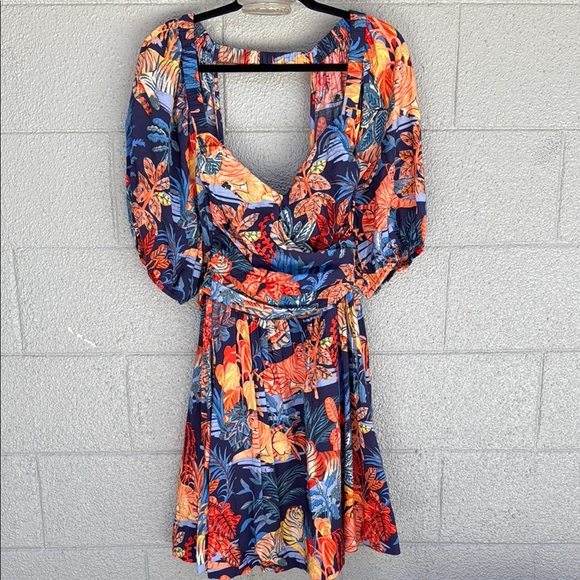 Anthropologie Dresses & Skirts - Anthropologie Orange and Blue Wrap Sundress with Dolman Sleeves
